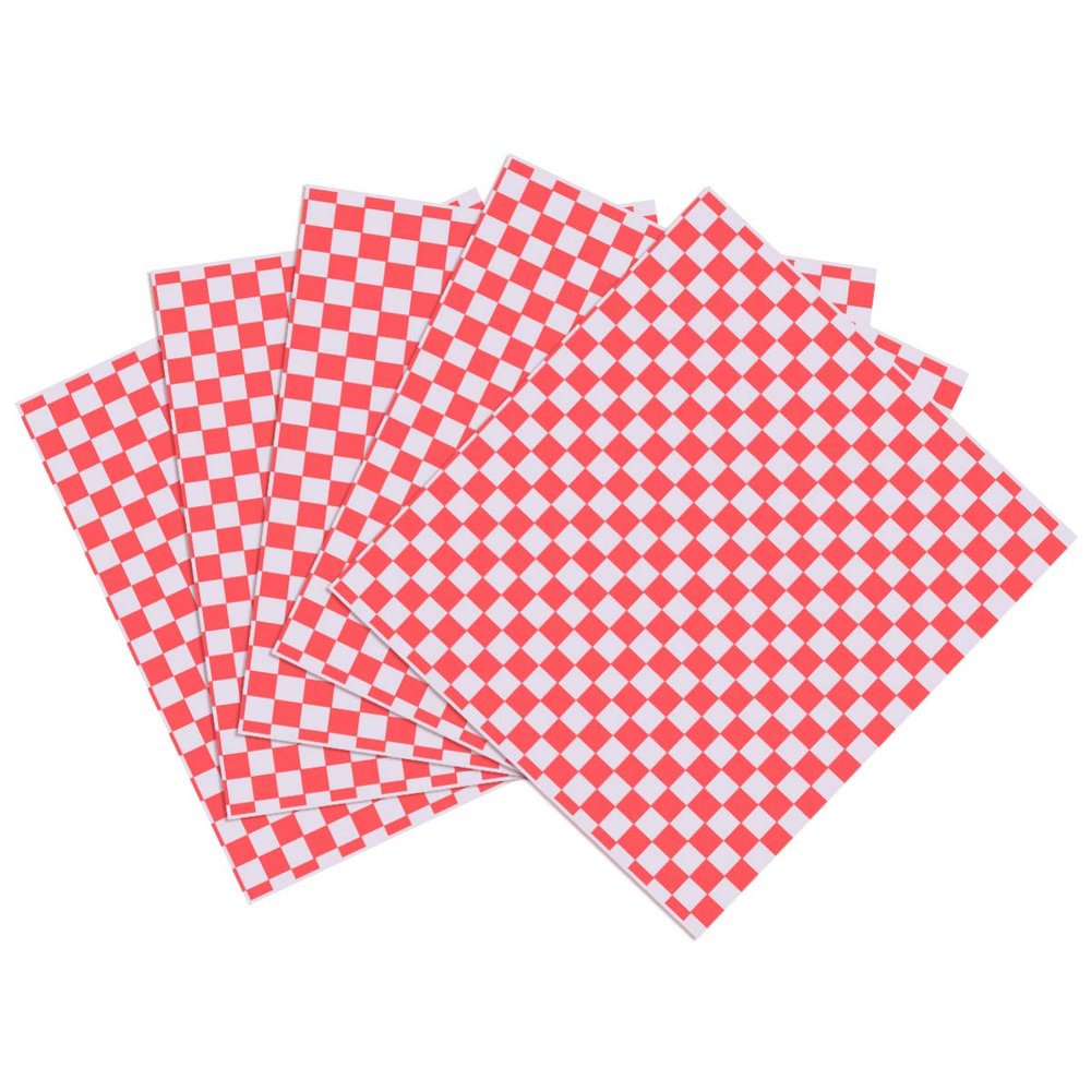 DOITOOL 100 Sheets Deli Sandwich Wraps, Red and White Checkered Dry Wax Deli Paper, Grease Resistant Food Wrapping Papers Basket Liners for Plastic Food Basket, Wrapping Bread and Sandwiches
