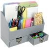 Wood Desk Organizer, 6 Compartments 2 Drawer Supplies Rack - Solid Gray view 1