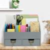 Wood Desk Organizer, 6 Compartments 2 Drawer Supplies Rack - Solid Gray view 4