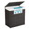 BIRDROCK HOME Divided Laundry Hamper with Lid - Brown - Double Sorter with Liner Bags - Large Collapsible Hampers - Foldable Bin - Synthetic PE Rattan - Hand Woven - Clothes Basket view 1