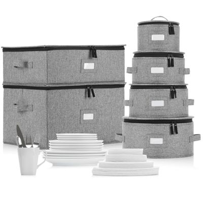 6pcs Hard Shell China Storage Containers for Cups and Mugs, Wine Glasses and Plates - Heavy Duty Dinnerware Storage