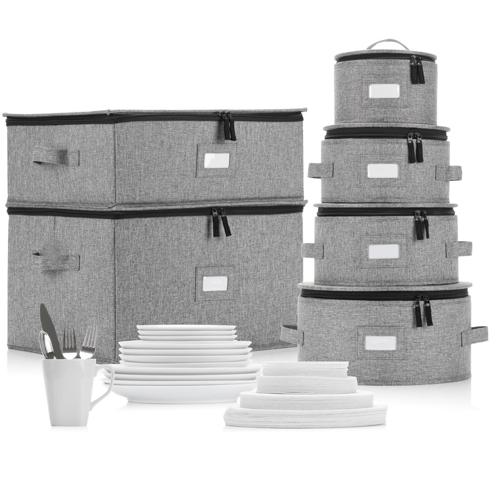 6pcs Hard Shell China Storage Containers for Cups and Mugs, Wine Glasses and Plates - Heavy Duty Dinnerware Storage