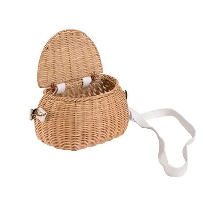 Cabilock 1pc Boy Girl Bike Storage Basket Handmade Rattan Front Handlebar Container for Boys and Girls for Carrying Snacks and Toys