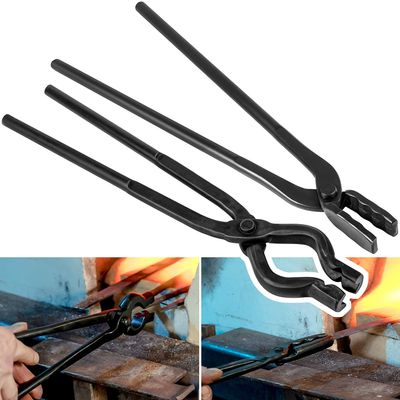 Blacksmith Tongs Set Knife Making Wolf Jaw V-Bit Starter Beginner Bladesmith Anvil Vise Forge Tool Kit (2 Tongs)