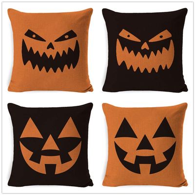 Victoryhome Halloween Pillows Halloween Pumpkin Smiley Face Pumpkin Pillow Covers,Home Decorative Throw Pillow Covers 18 inch x 18 inch Set of 4 Cotton Linen, 1, ssss, Yellow Black