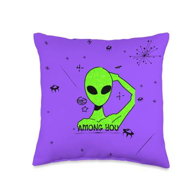 Bright Green Alien Funny Purple Space Gifts & Decor Throw Pillow