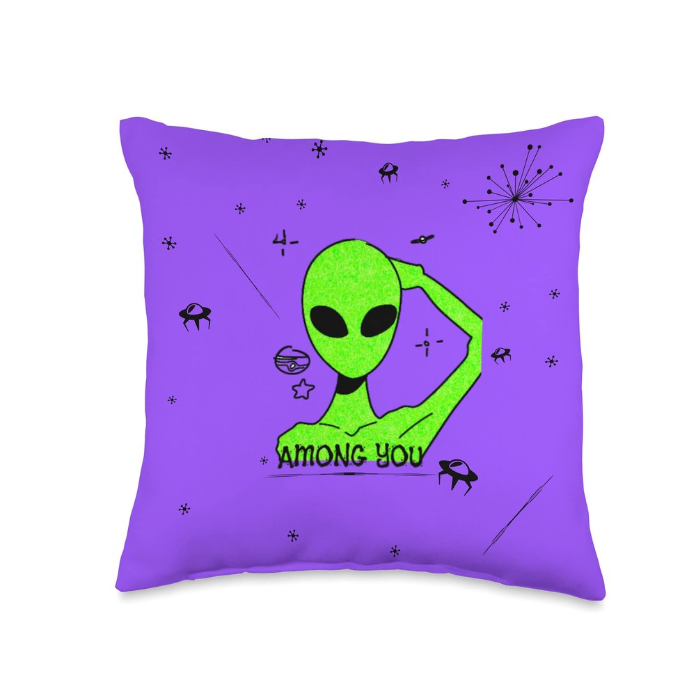 Bright Green Alien Funny Purple Space Gifts & Decor Throw Pillow