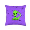 Bright Green Alien Funny Purple Space Gifts & Decor Throw Pillow view 1