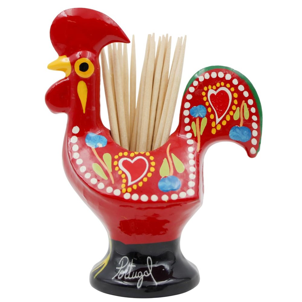 Ibergift 3.5 Hand-painted Traditional Barcelos Portuguese Rooster Aluminum Toothpick Holder (Red)