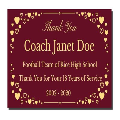 2" H x 4" W, Elegant Heart Engraved Brass Plaque, Memorial Name Plate, Maroon Plate with Gold Text, Customize Message, Made in USA
