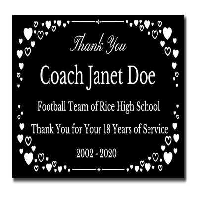 2" H x 4" W, Elegant Heart Engraved Aluminum Plaque, Memorial Name Plate, Black Aluminum Finish with White Text, Indoor and Outdoor, Customize Message, Made in USA