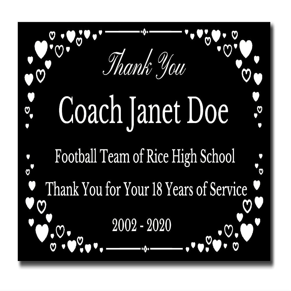 2" H x 4" W, Elegant Heart Engraved Aluminum Plaque, Memorial Name Plate, Black Aluminum Finish with White Text, Indoor and Outdoor, Customize Message, Made in USA