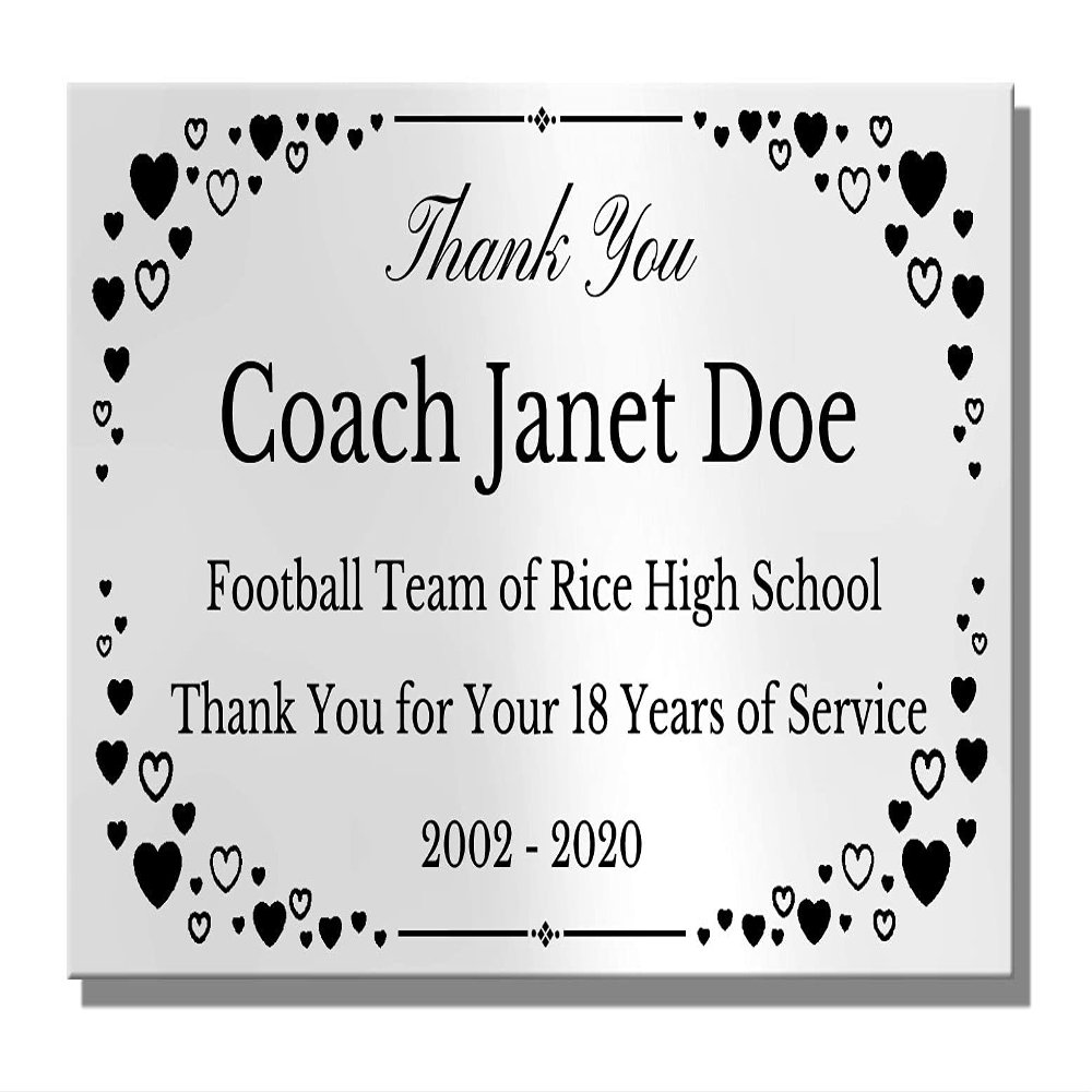 2" H x 4" W, Elegant Heart Engraved Brass Plaque, Memorial Name Plate, Polished Silver Finish, Customize Message, Made in USA