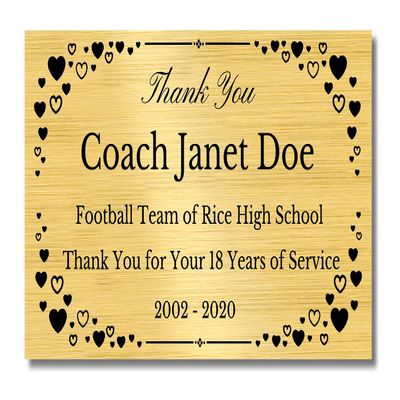 2" H x 4" W, Elegant Heart Engraved Brass Plaque, Memorial Name Plate, Satin Gold Finish, Customize Message, Made in USA