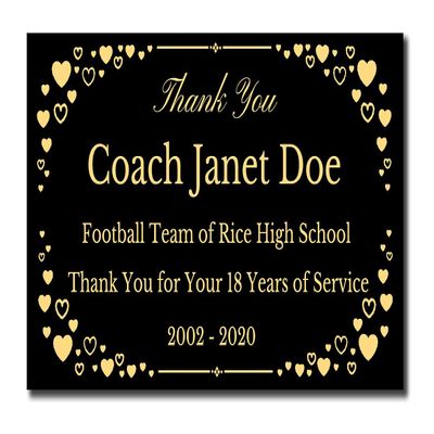2" H x 4" W, Elegant Heart Engraved Brass Plaque, Memorial Name Plate, Glossy Black Finish with Gold Text, Customize Message, Made in USAA