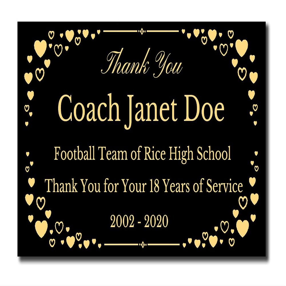 2" H x 4" W, Elegant Heart Engraved Brass Plaque, Memorial Name Plate, Glossy Black Finish with Gold Text, Customize Message, Made in USAA