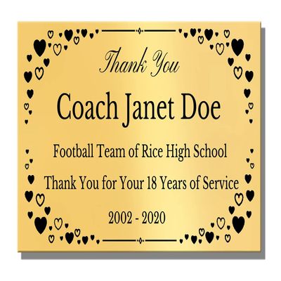 2" H x 4" W, Elegant Heart Engraved Brass Plaque, Memorial Name Plate, Polished Gold Finish, Customize Message, Made in USA