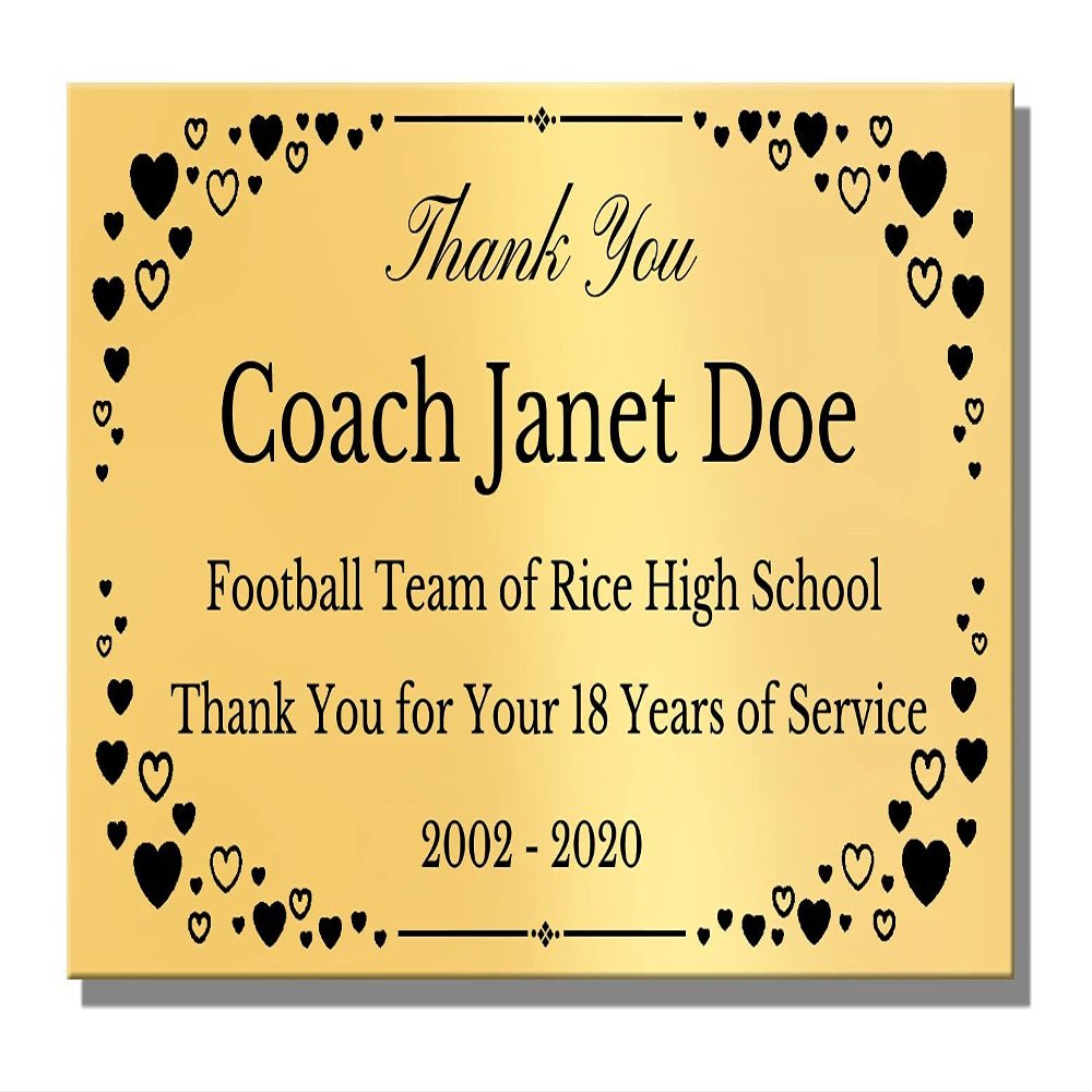 2" H x 4" W, Elegant Heart Engraved Brass Plaque, Memorial Name Plate, Polished Gold Finish, Customize Message, Made in USA