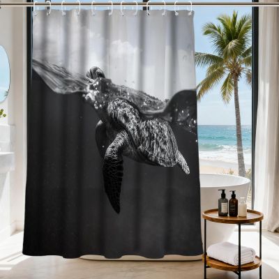 Final Friday Sea Turtle Shower Curtain Black and White Beach Theme Nautical Ocean Cute Animal Kids Bathroom Decor Sets with Hooks Waterproof Washable 72Wx72H Grey