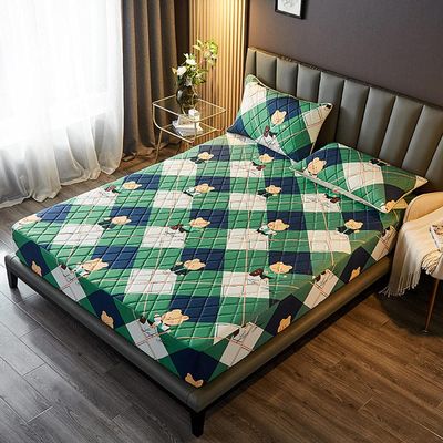 CFYCYHDZHT Bedding Fitted Sheet Thick Quilted Waterproof Printed Bed Sheets, Suitable for The Elderly Kids Pure Color Mattress Protector Checkered Bear 180cm200cm