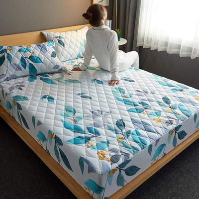 CFYCYHDZHT Bedding Deep Pocket Fitted Sheet Thick Quilted Waterproof Printed Bed Sheets, Suitable for The Elderly Kids Pure Color Mattress Protector Flower Blue 180cm200cm