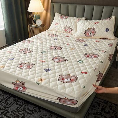 CFYCYHDZHT Bottom Sheets Thick Quilted Waterproof Printed Bed Sheets, Suitable for The Elderly Kids Pure Color Mattress Protector Bear Beige 180cm200cm