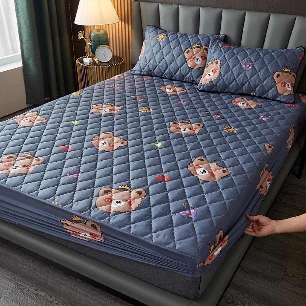 CFYCYHDZHT Cozy T Shirt Soft Thick Quilted Waterproof Printed Bed Sheets, Suitable for The Elderly Kids Pure Color Mattress Protector Bear 150cm200cm