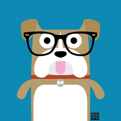 ArtExpert Bow Wow Bulldog by Todd Art - 16x16 Art Print Poster