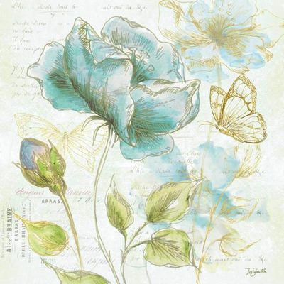 ArtExpert Watercolor Flower Sketch Blue I by Tre Sorelle Studios - 16x16 Art Print Poster