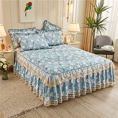Quilted Bed Skirt,Ruffled Bedspread Wrap Around Bedskirt for Full Twin Queen King Hotel Cotton Bedroom Ruffled Dust Bedding Coverlet Bed Skirt (Color : B, Size : 180x220cm(71x87inch))