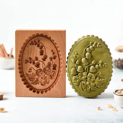 Carved Wooden Gingerbread Cookie Mold,3D Wooden Baking Mold Cookie Biscuit Press Stamp Molds, Cookie Cutter Set with Provance Rose Cookie Stamp  DIY Biscuit Chocolate Stamp Mould (Violet)