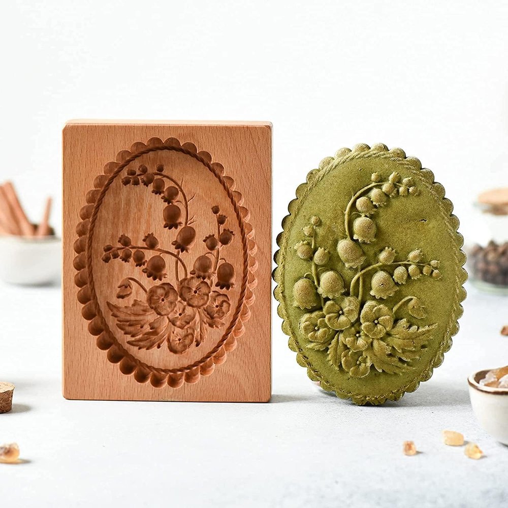 Carved Wooden Gingerbread Cookie Mold,3D Wooden Baking Mold Cookie Biscuit Press Stamp Molds, Cookie Cutter Set with Provance Rose Cookie Stamp  DIY Biscuit Chocolate Stamp Mould (Violet)