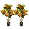 2PCS Artificial Croton Plant, Faux Fiddle Leaf fig Tree,Artificial Trees for Home Decor,Floor Plant,Front Porch Plants with Plastic Pot, Faux Ficus Lyrata Tree,35inch view 1