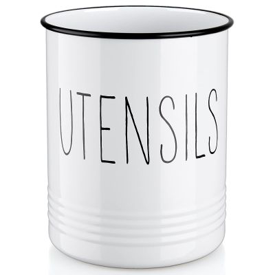 Bivvclaz Kitchen Utensil Holder, 6.7" Utensil Holder for Kitchen Counter, Cooking Utensil Crock with Cork Bottom, Modern Farmhouse Decor, Countertop Utensil Storage Caddy Organizer, White