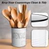 Bivvclaz Kitchen Utensil Holder, 6.7" Utensil Holder for Kitchen Counter, Cooking Utensil Crock with Cork Bottom, Modern Farmhouse Decor, Countertop Utensil Storage Caddy Organizer, White view 4