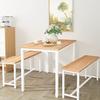 AWQM 3-Piece Dining Table & Chair Set for 4 People, Metal Frame and MDF Board Furniture with Two Benches, Perfect for Home, Kitchen, Dining Room, Breakfast Nook, Cafeteria and Farm House view 1