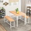 AWQM 3-Piece Dining Table & Chair Set for 4 People, Metal Frame and MDF Board Furniture with Two Benches, Perfect for Home, Kitchen, Dining Room, Breakfast Nook, Cafeteria and Farm House view 2