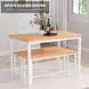AWQM 3-Piece Dining Table & Chair Set for 4 People, Metal Frame and MDF Board Furniture with Two Benches, Perfect for Home, Kitchen, Dining Room, Breakfast Nook, Cafeteria and Farm House view 4