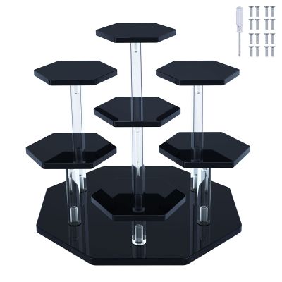 Acrylic Cupcake Stand with Patented 7-Tier Stable Design, Clear Perfume Organizer and Dessert Display Riser, Non-Wobble Tiered Display Stand for Figures, Collections, Vendor Events & Party(Small-Black)