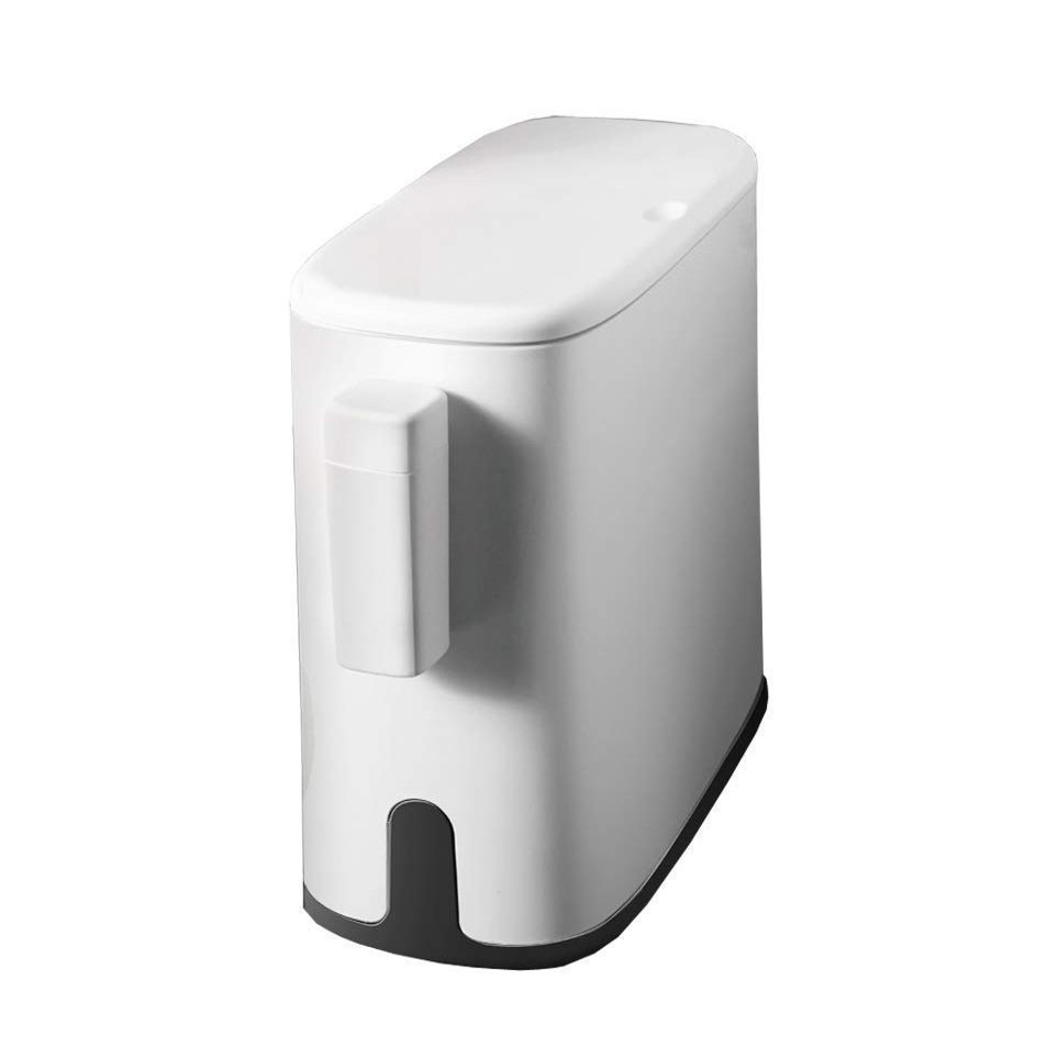 Trash Can Creative Spring Top Cover Type Pop Cover Waste Waste-Basket, Double Layer Stylish Garbage Can with Trash Bag Storage Holder,White Rectangle Plastic with Lid and Inner Bucket,