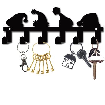 GORGECRAFT Christmas Hat Key Holder Cast Iron Wall Hanger Coat Rack Wall Mounted Hat Shaped Decorative with 6 Hooks for Jewelry Keys Hat Backpack Clothes Pet Leash Umbrella Organizer, Black
