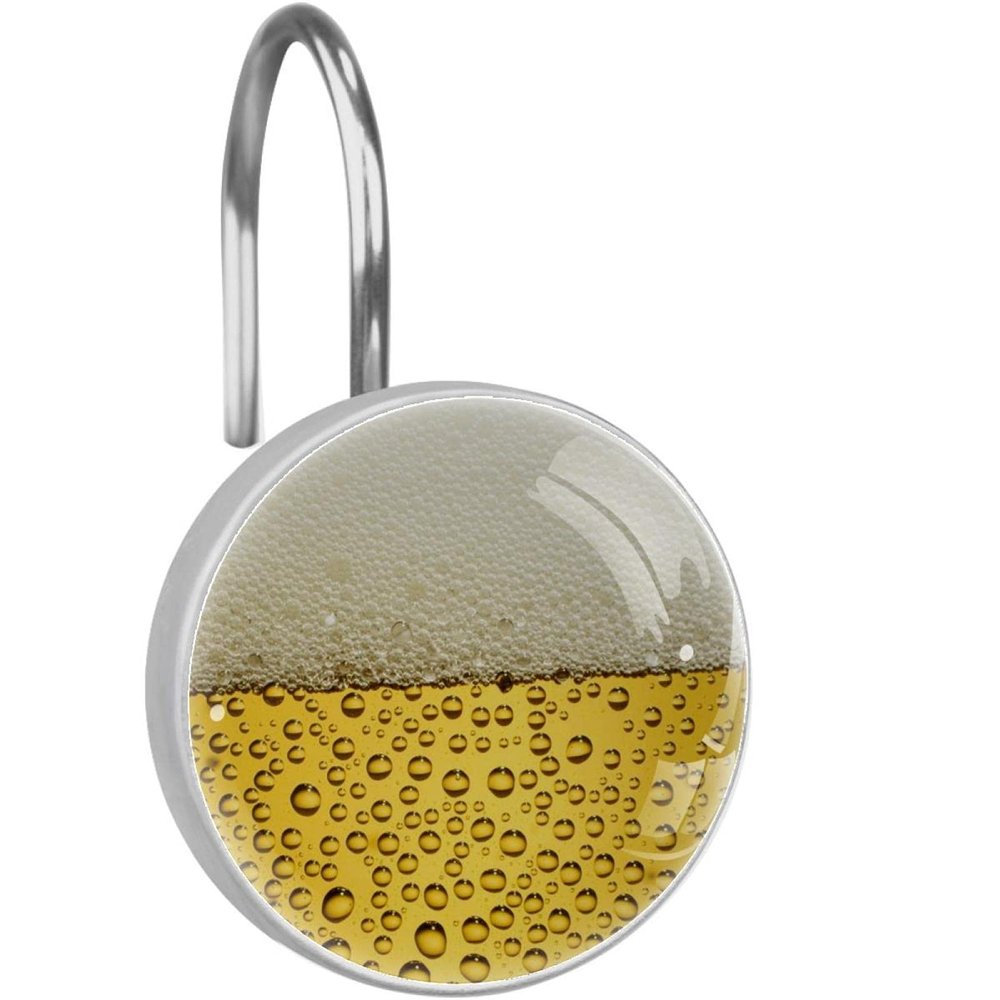 Beer, Shower Curtain Hooks Rings Circle rustproof Stainless Steel with 3D Pattern for Bathroom Shower Rod (12 Piece Set)