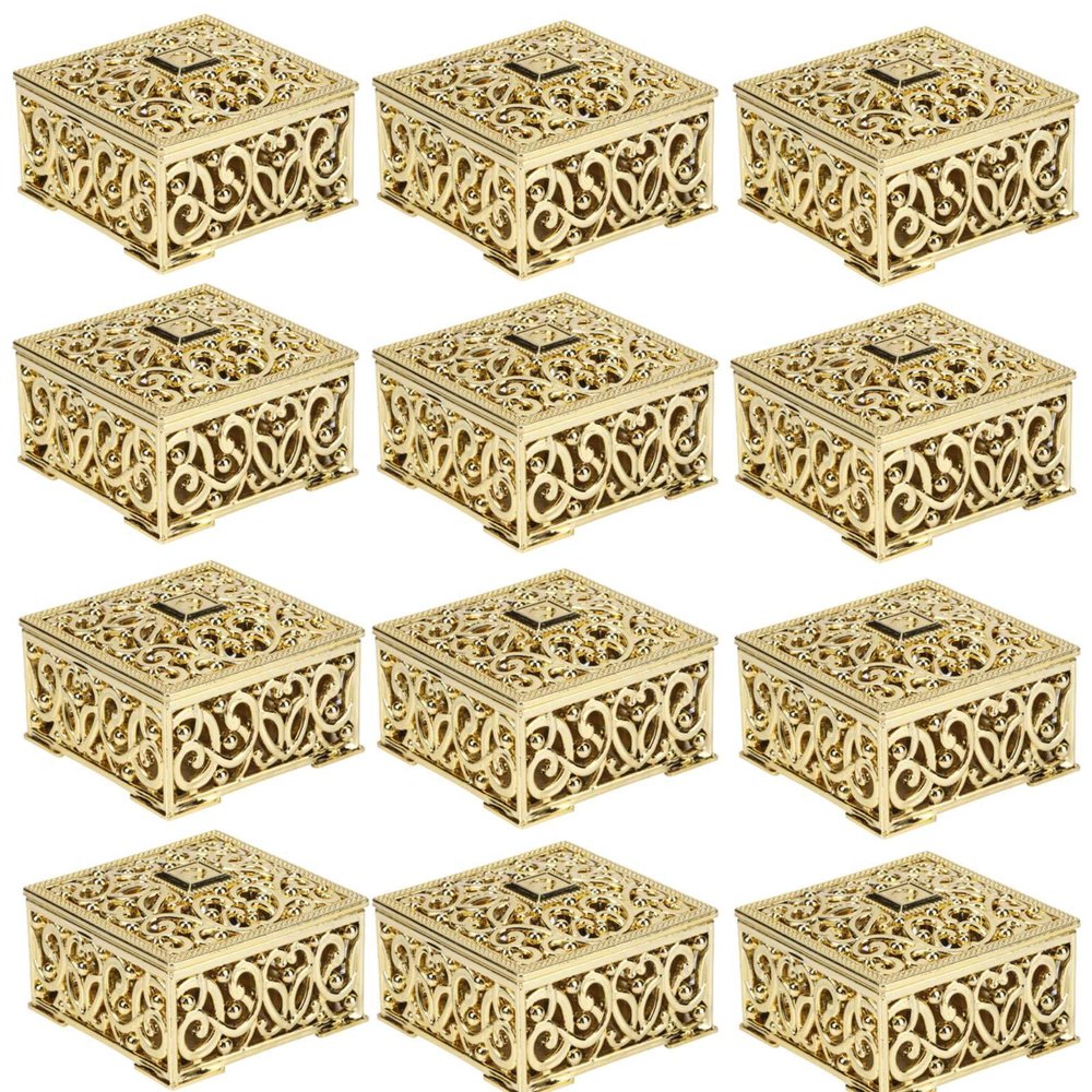 12pcs Candy Boxes, Hollow Party Favor Boxes for Bridal Shower Wedding Birthday Party Favor(Gold)