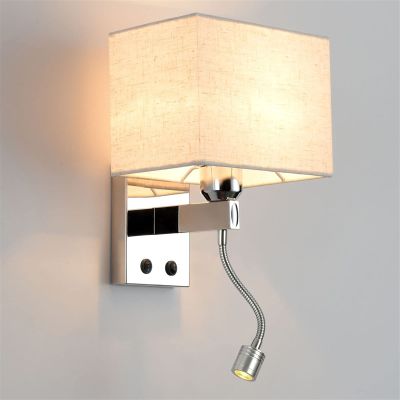 Indoor Wall Lamp LED Bedside Reading Wall Light Fixture, Modern Square Wall Sconces with 1x E27 Socket, Living Room Wall Lights, Corridor Wall Lamp with Switches, for Home and Hotel