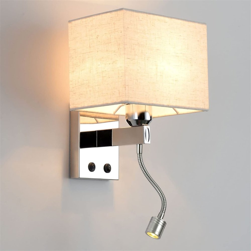 Indoor Wall Lamp LED Bedside Reading Wall Light Fixture, Modern Square Wall Sconces with 1x E27 Socket, Living Room Wall Lights, Corridor Wall Lamp with Switches, for Home and Hotel