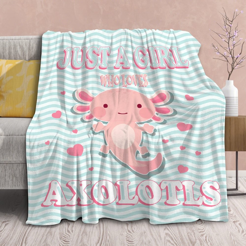 Axolotl Blanket Gift for Girls Kids Lightweight Throws-Just A Girl Who Loves Axolotls Plush Cute Animals Fish Decor Kids Quilt Kawaii Soft Flannel Blankets for Couch Bed Chair-120 x90 Oversize King