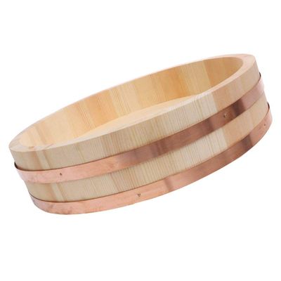 12 Sizes Sushi Oke Rice Mixing Tub, Wooden Hangiri Sushi Rice Bowl with Copper Bands for Restaurant Home Kitchen,33X7.5cm