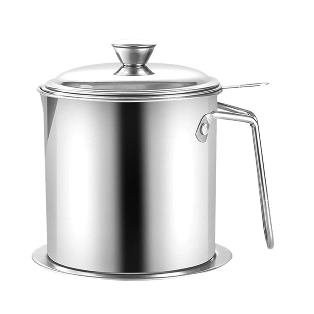 304 Stainless Steel Oil Strainer Pot Easy Handle Design Oil Storage Can Mesh Grease Strainer Can