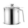 304 Stainless Steel Oil Strainer Pot Easy Handle Design Oil Storage Can Mesh Grease Strainer Can view 1