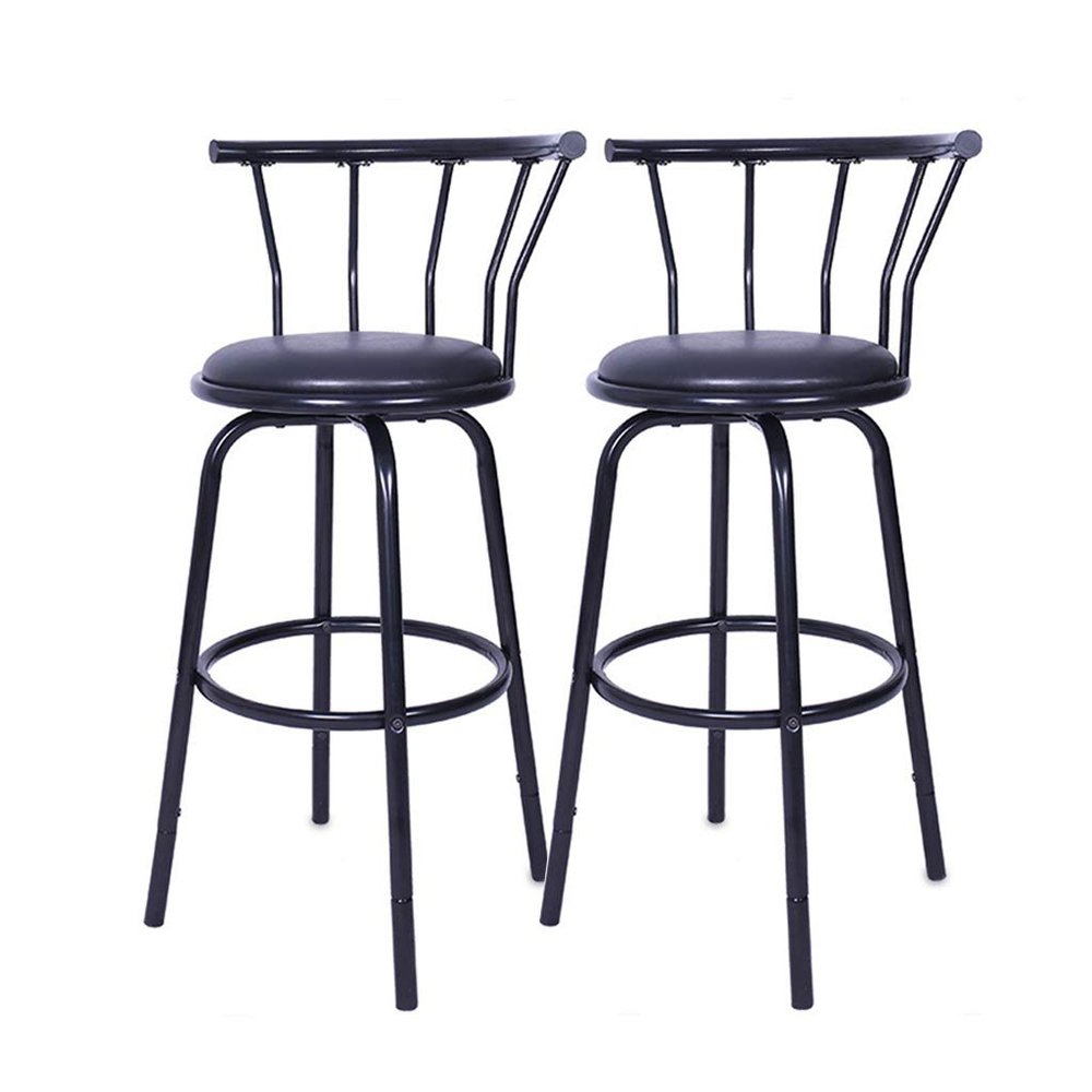 Back Black Metal Barstool with PU Swivel Seat, Kitchen Counter Stool, Adjustable Round Barstool Bar Chairs, Bar Height Swivel Stool, 29-Inch, 2-Pack